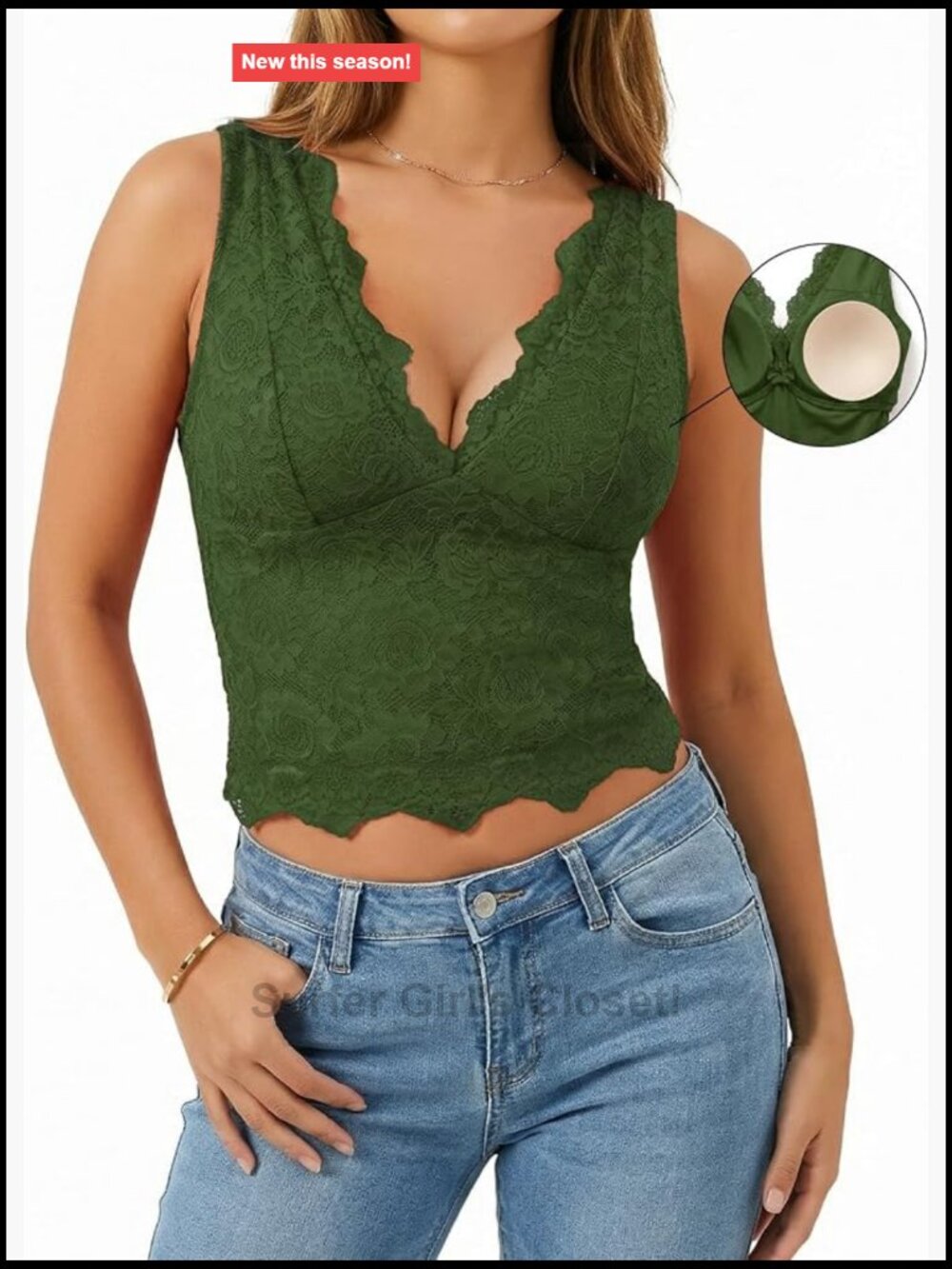 Sleeveless Lace Padded Cami Top Double Lined V-Neck Going Out Tank